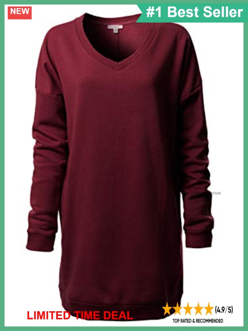 Oversized V-Neck Fleece Sweatshirt Tunic Pullover with Side Pockets